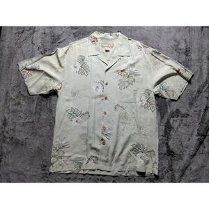 Paradise Blue Short Sleeve Button Up Silk Hawaiian Shirt Men's Size Large
